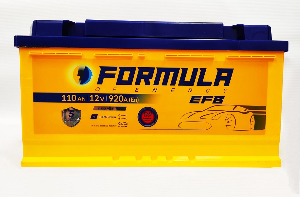 Акумулятор легковий Formula of energy EFB 6СТ-110(0), 12B, 110Ah, 920A, плюс праворуч (R+)), 353x175x190мм (FEFB0110E0)